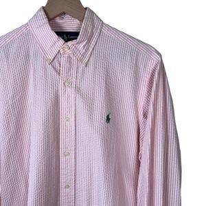 Ralph Lauren Pink Striped Seersucker Long Sleeve Button Down / Men’s Size Small